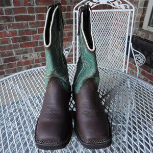 JUSTIN Gypsy "Raya" Turquoise & Brown Square Toe Western Women's Boots Size 8